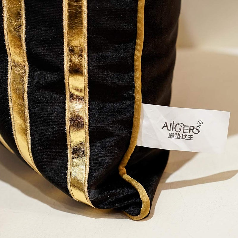 Avigers 20 x 20 Inches Black Gold Leather Striped Cushion Cases Luxury European Throw Pillow Covers Decorative Pillows for Couch Living Room Bedroom Car 50 x 50cm - Image 5